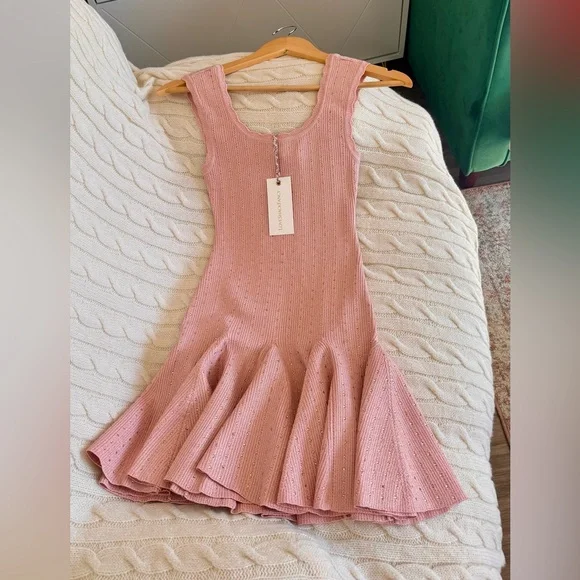 LoveShackFancy Maryanne Crystal Knit Mini Dress In PINK CHAMPAGNE, brand new. - Picture 15 of 15